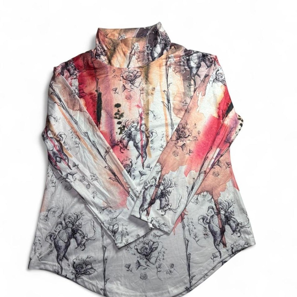 Women's long sleeve blouse with abstract watercolor-style illustrations